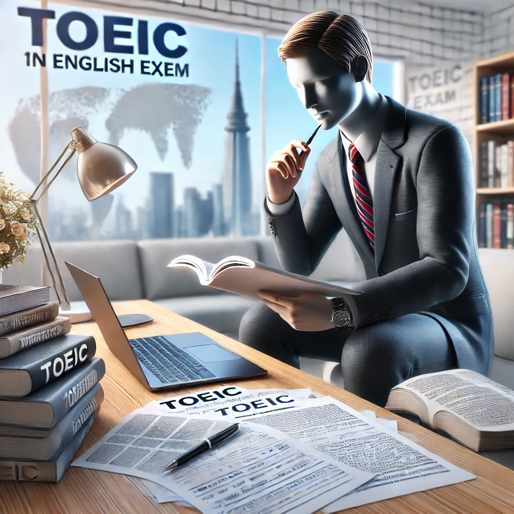 Homme travaillant sur son examen TOEIC